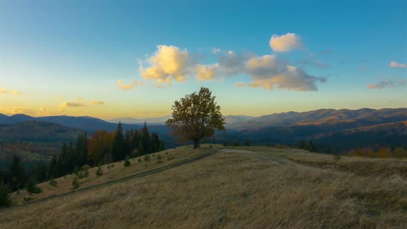 Autumn. Sunset Sky in the Mountains