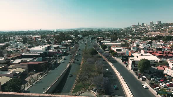 drone view of a Landing towards Queretaro arches