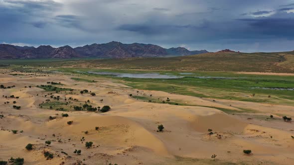 Aerial View of the Sand Dunes at Sunset