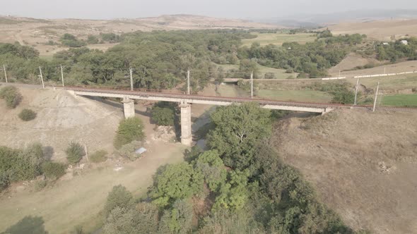 Aerial view of empty Railway bridge in Samtskhe-Javakheti region, Georgia.