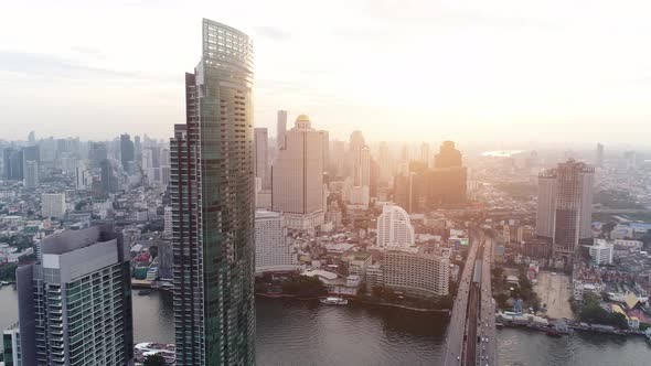 4K aerial drone footage of Bangkok skyline.