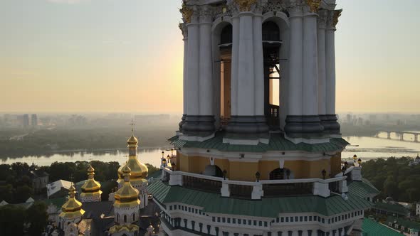 Kyiv-Pechersk Lavra in the Morning at Sunrise. Ukraine. Aerial View