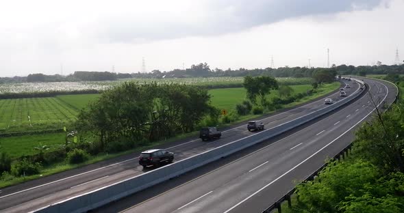 Scenic View of Cipali Cikampek Palimanan Toll Road, Cirebon West Java, Indonesia, Asia. Four-wheeled