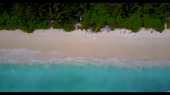 Aerial top view sky of marine sea view beach voyage by turquoise ocean and white sandy background of