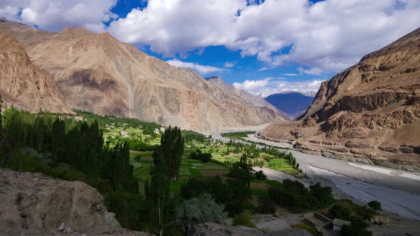 4K Panning Timelapse of turtuk village, Diskit, Jammu and Kashmir, India