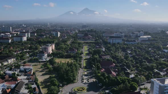 Aerial view of Mount Merapi Landscape with Yogyakarta, Indonesia.