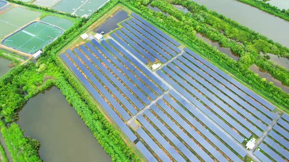 4K : Aerial view of a solar power station