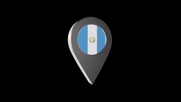 3d Animation Map Navigation Pointer With Guatemala Flag With Alpha Channel - 4K