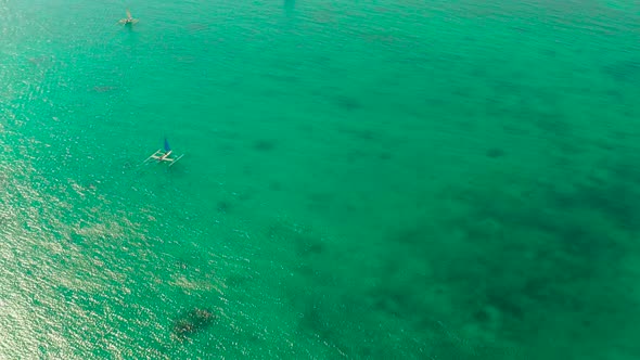 Sailing Yacht in Blue Sea. Boracay Island Philippines.