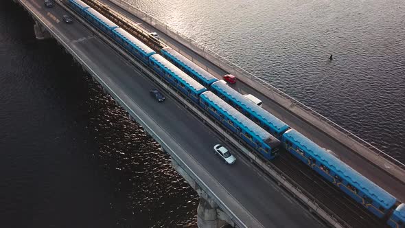 Aerial View of the Metro Bridge in Kiev Ukraine