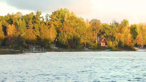 Lakeside view at sunset in autumn