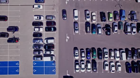 Drone Aerial Footage Top Down View of a Large Supermarket Parking Lot