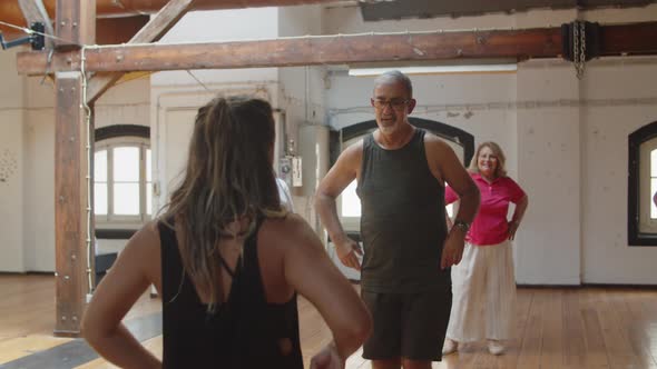 Long Shot of Senior People Learning to Move Hips in Dance Class