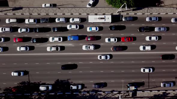 Drone's Eye View - Aerial Top Down View of Road Cars and Trucks