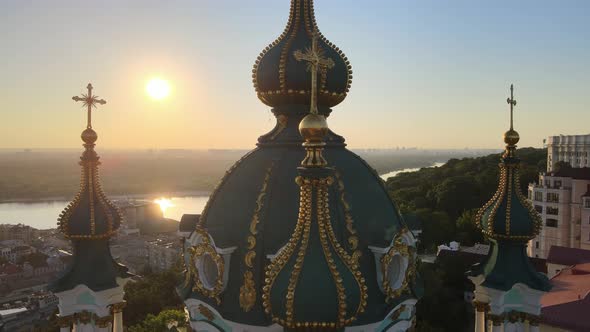 Aerial View of St. Andrew's Church in the Morning. Kyiv, Ukraine