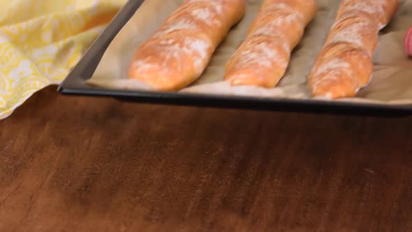 Freshly Baked French Baguettes. Traditional French Baguettes.