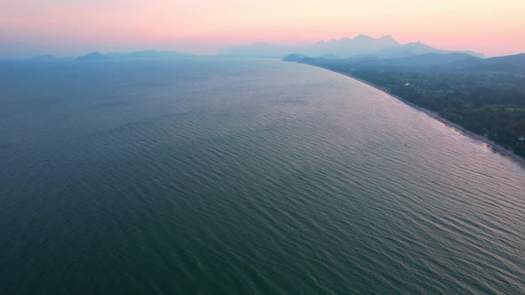 4K Aerial view of drone move on beautiful sea