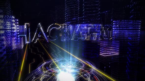 Hologram Of Word Hackathon Created Inside Digital Cyberspace Media City alt