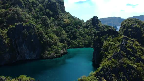 Beautiful aerial shot of big lagoon, small lagoon, El nido, Palawan, Philippines