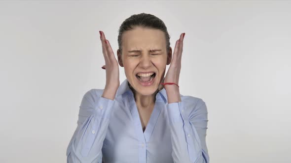 Screaming Young Businesswoman White Background