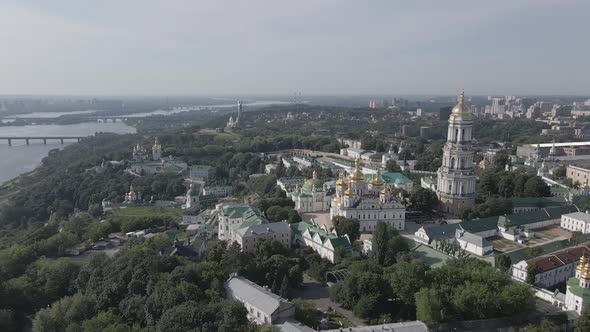 Kyiv. Ukraine: Aerial View of Kyiv Pechersk Lavra. Gray, Flat