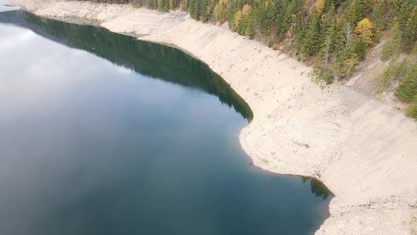 Aerial shot of a reservoir with low water levels