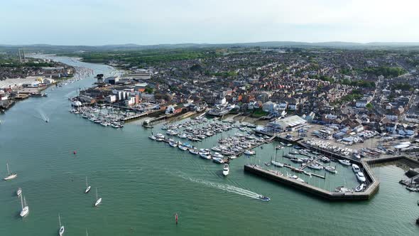 Aerial View of a Marina in Cowes on the Isle of Wight