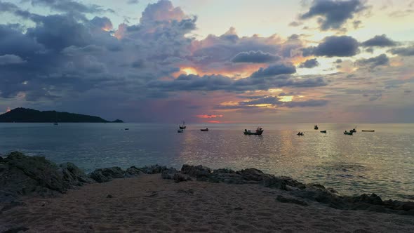 Aerial View Scene Romantic Sunset.