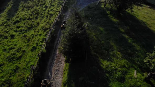 People Ride Quad Bikes at Countryside in Summer