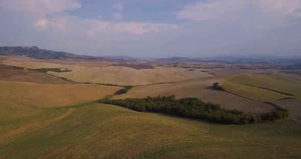 5809 Aerial, Gorgeous Tuscan Fields Landscape Near The City Of Volterra