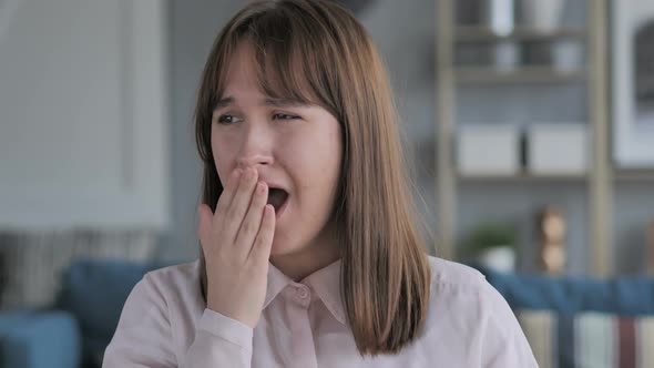 Tired Casual Young Girl Yawning