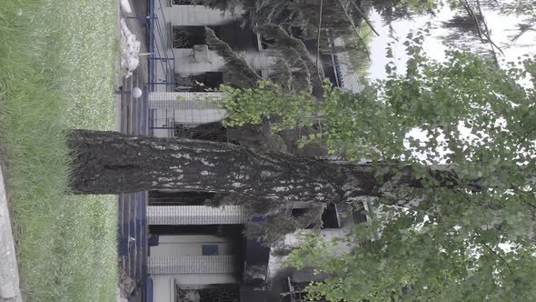 Vertical Video of a War Destroyed Police Station in Ukraine