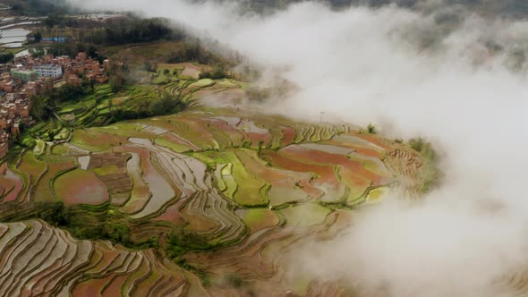 Aerial shot of the famous terraced rice fields of Yuanyang County China