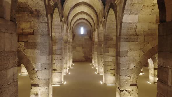 Interior of Historical Monumental Building With Stone Arches and Domes