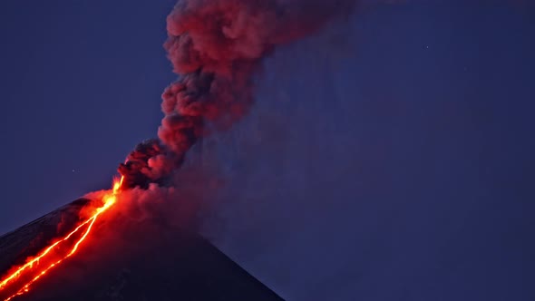 Night Timelapse of Klyuchevskaya Sopka or Klyuchevskoy Volcano Eruption on Kamchatka