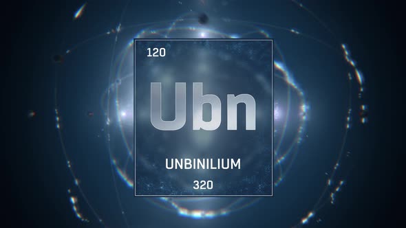 Unbinilium as Element 120 of the Periodic Table on Blue Background alt
