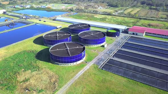 Aerial view of modern industrial sewage treatment plant