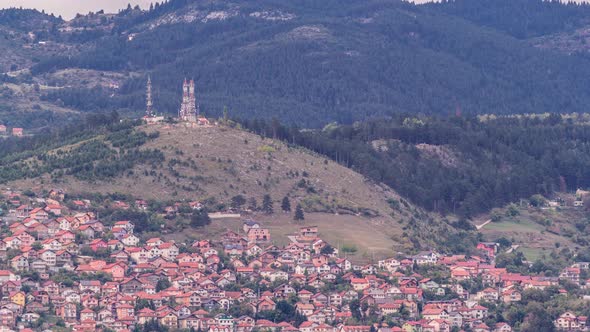 City panorama from Old Jewish cemetery timelapse in Sarajevo