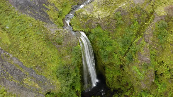 Aerial View Of Nauthusagil Waterfall In Iceland At Daytime - drone shot