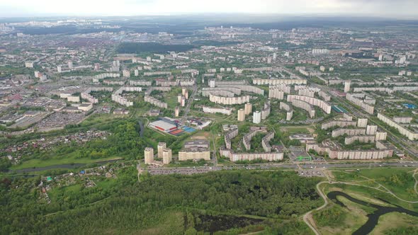 View From the Height of the Houses and Loshitsky Park in a Residential Area of Minsk Spring