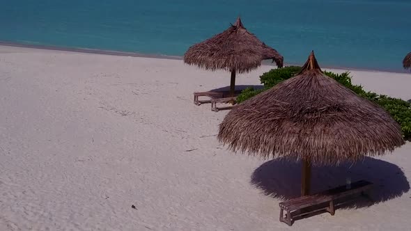 Drone view travel of island beach by blue ocean and sand background