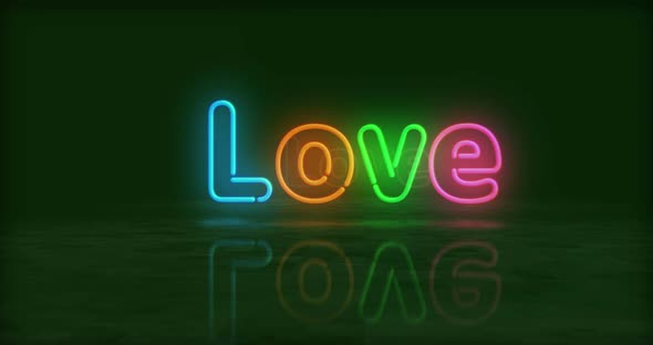 Love symbol neon 3d flight between