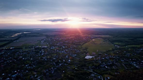 Aerial Summer View From Flying Drone of Plowed Field