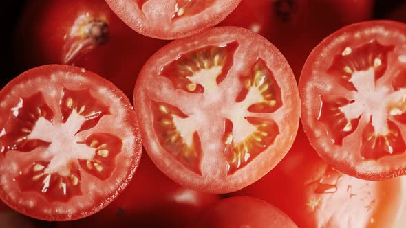 Slow Motion of Rotation Ripe Red Sliced Tomatoes