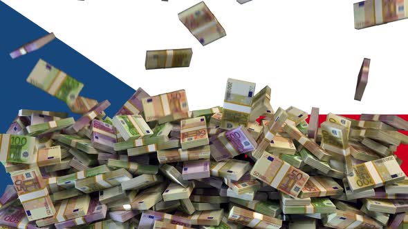 Euro Banknotes falling in front of flag of Czech Republic
