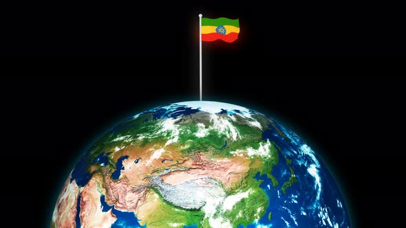 Ethiopia Flying Flag On The 3d Rotated Planet Earth alt