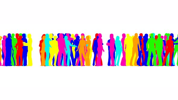 Color Silhouettes of People Standing and Waiting