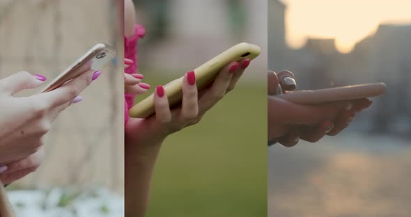 Close-up of Hands Holding Smartphone Typing Text on Touch Screen and Using Applications