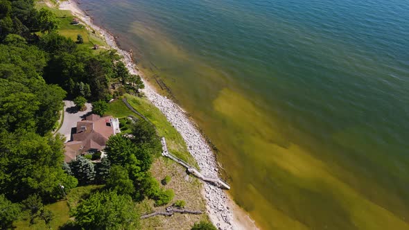 Angular motion of a drone over lake homes.