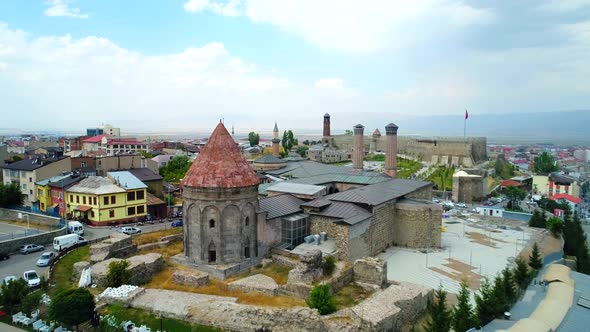 Aerial footage Erzurum City Old Mosque 